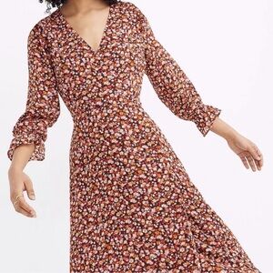 Maxwell Floral Print Clip Dot Long Sleeve Midi Dress Size 0